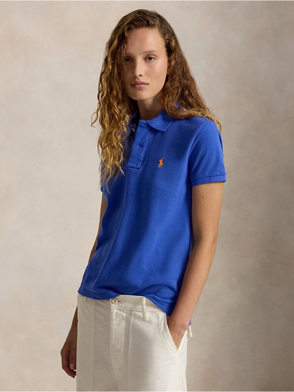 Polo Ralph Lauren The Iconic Classic Fit Mesh Polo Shirt Royal Blue Orange XS